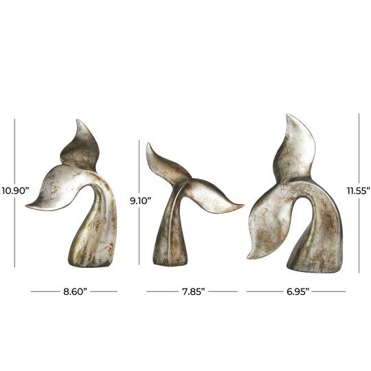 Silver Whale Tail Sculpture Set